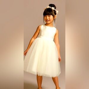 Ivory Tulle David’s Bridal Flower Girl Dress w/wine colored back bow